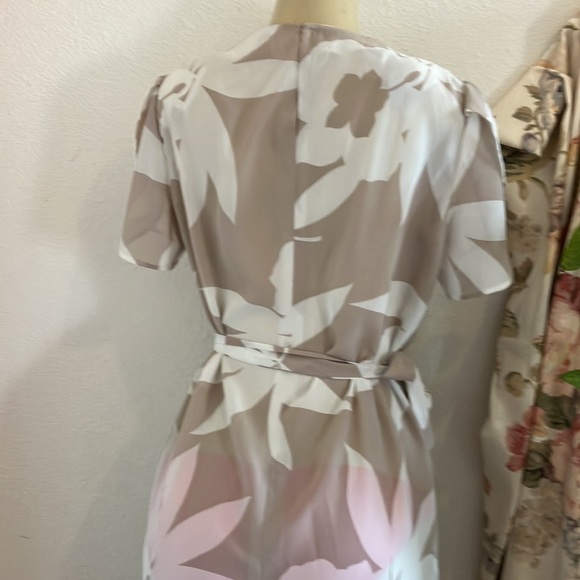 Vintage Dress Tan and Cream Chiffon Hand Made Dress with Tie Belt midi - Picture 10 of 12